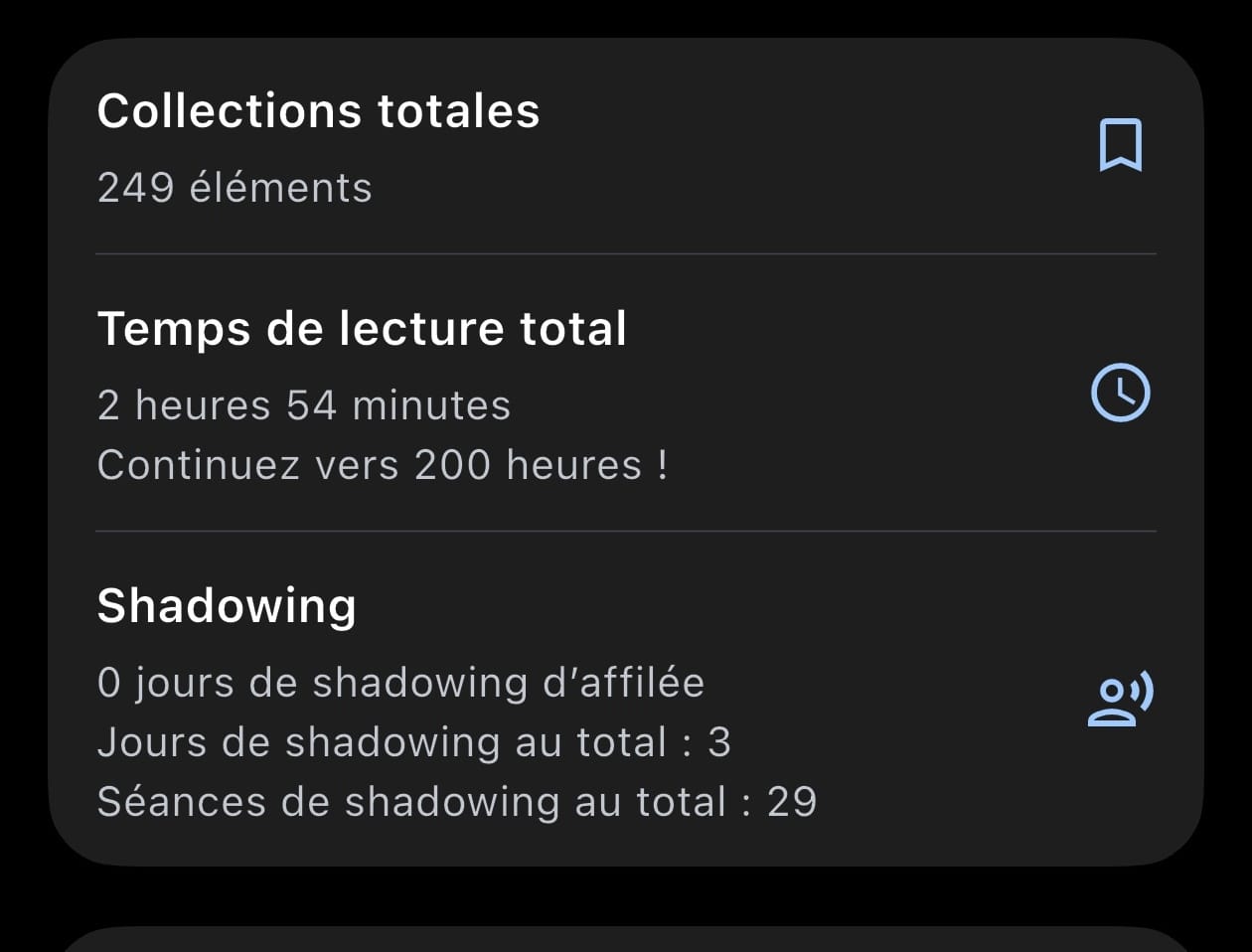 Statistiques Shadow dans le compte